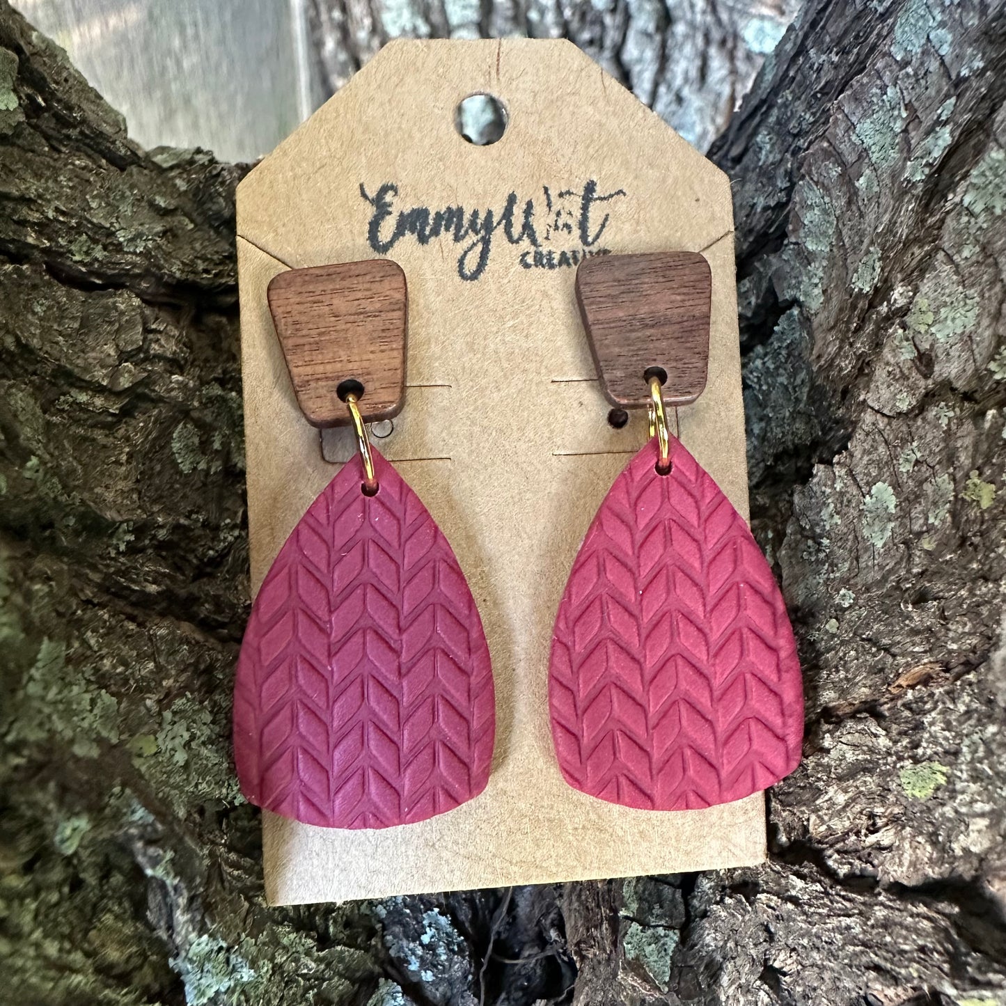 Burgundy Knit Teardrop Earrings