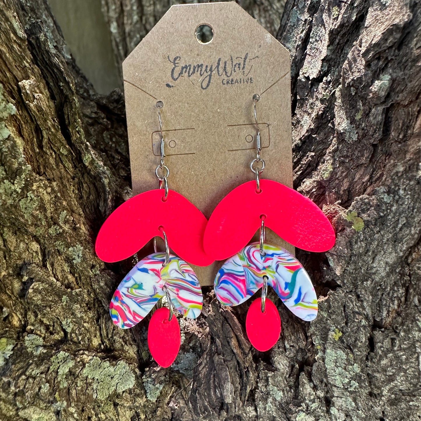 Neon Swirl Layered Statement Earrings