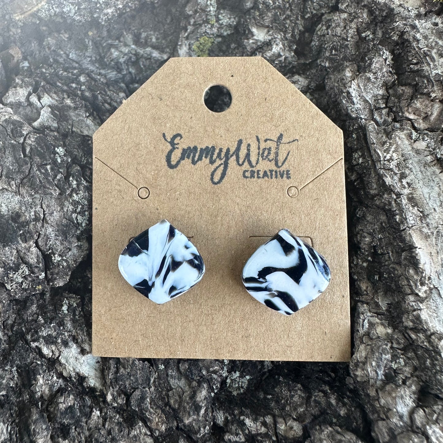 Monochrome Marble Rounded Diamond Studs
