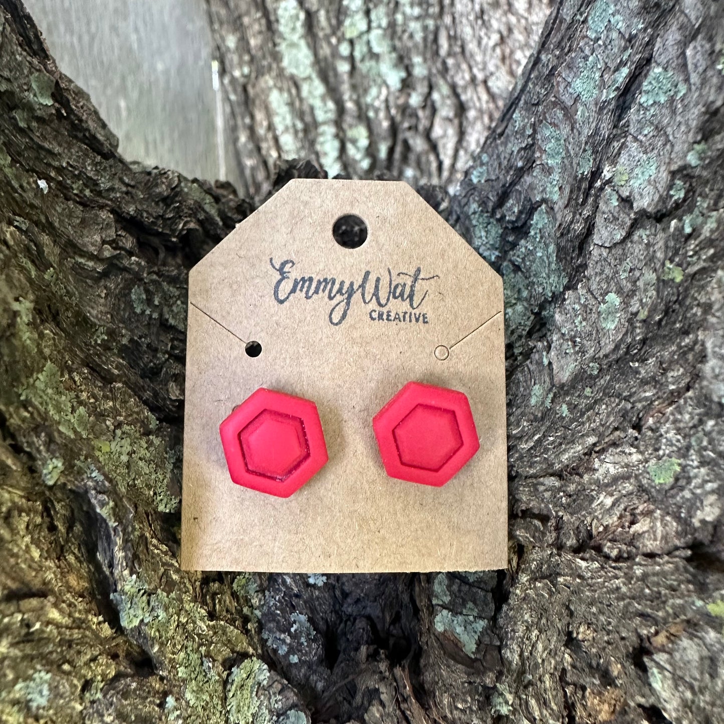 Red Hexagon Studs