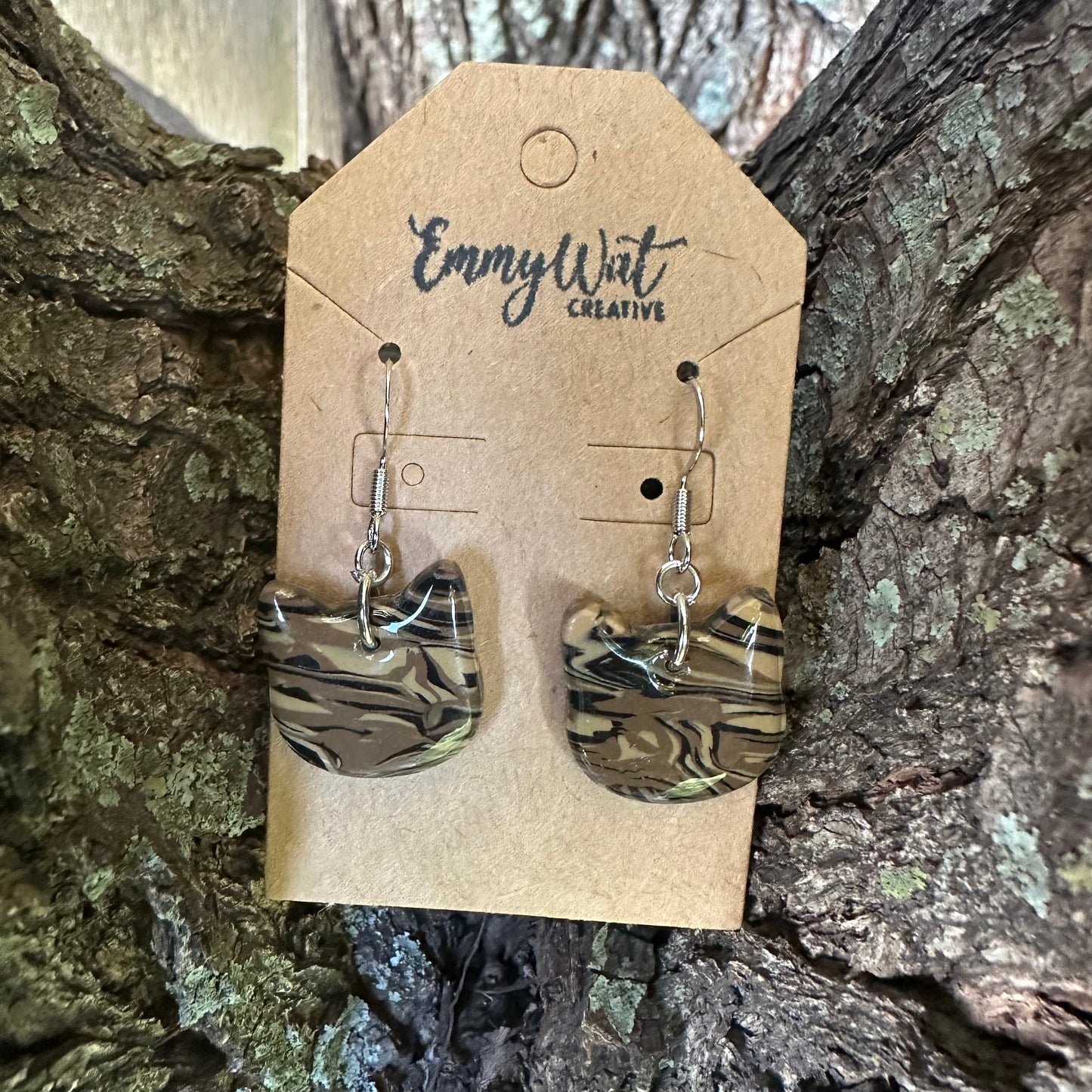Dark Tabby Cat Earrings