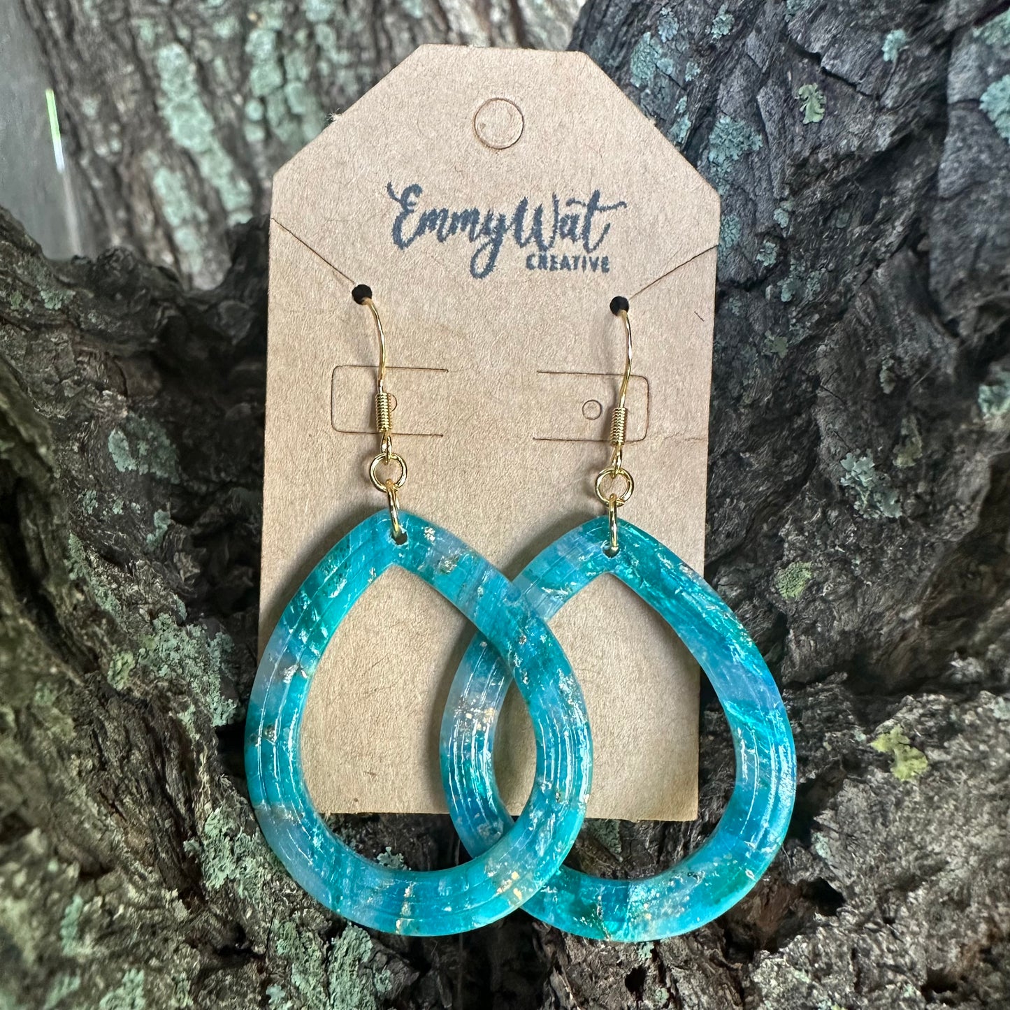 Teal Geode Open Teardrops