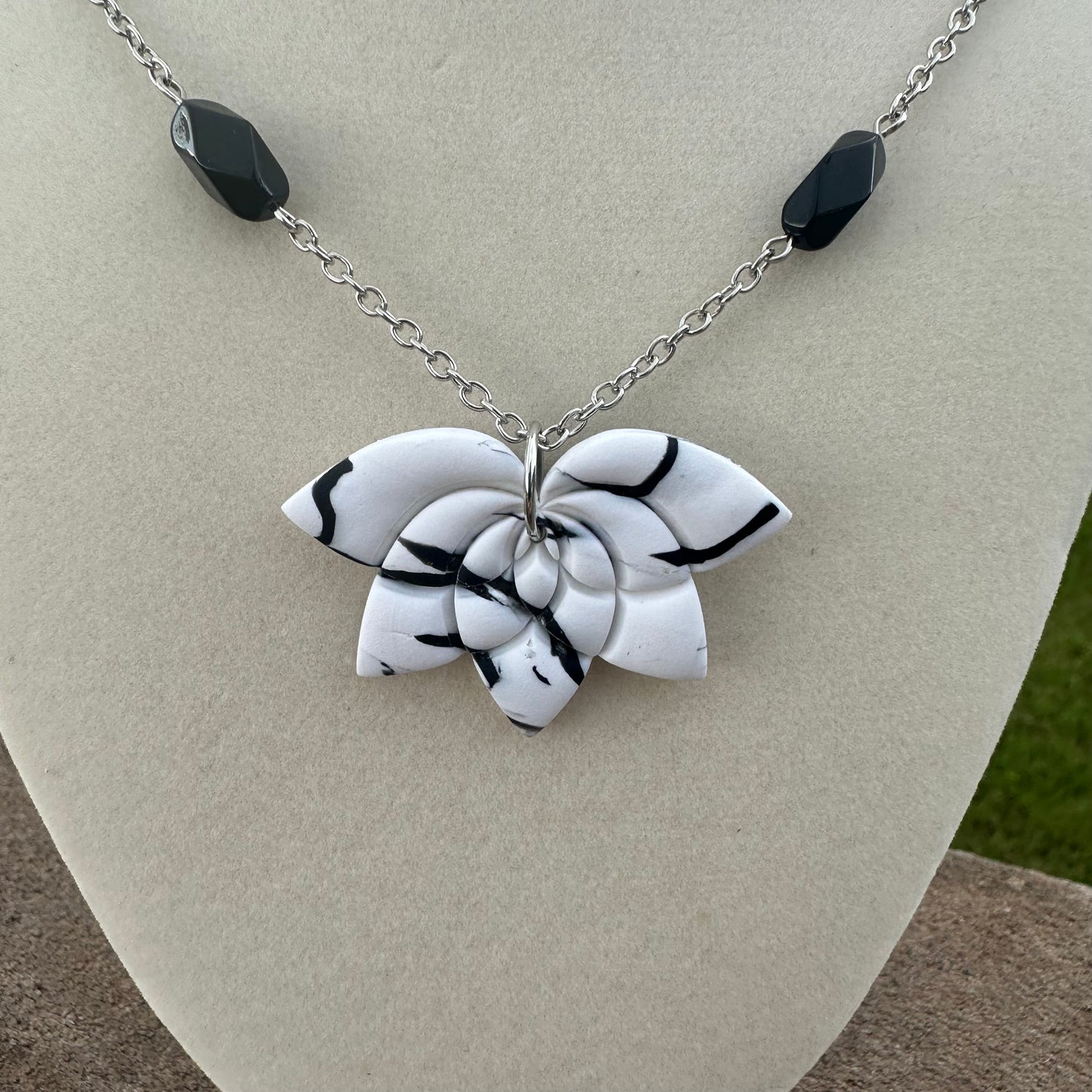 White and Black Marbled Necklace