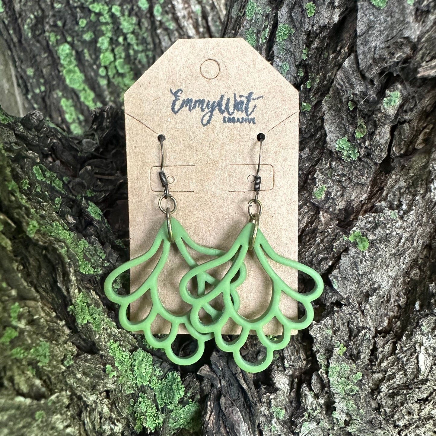 Olive Green Filigree Drop Earrings