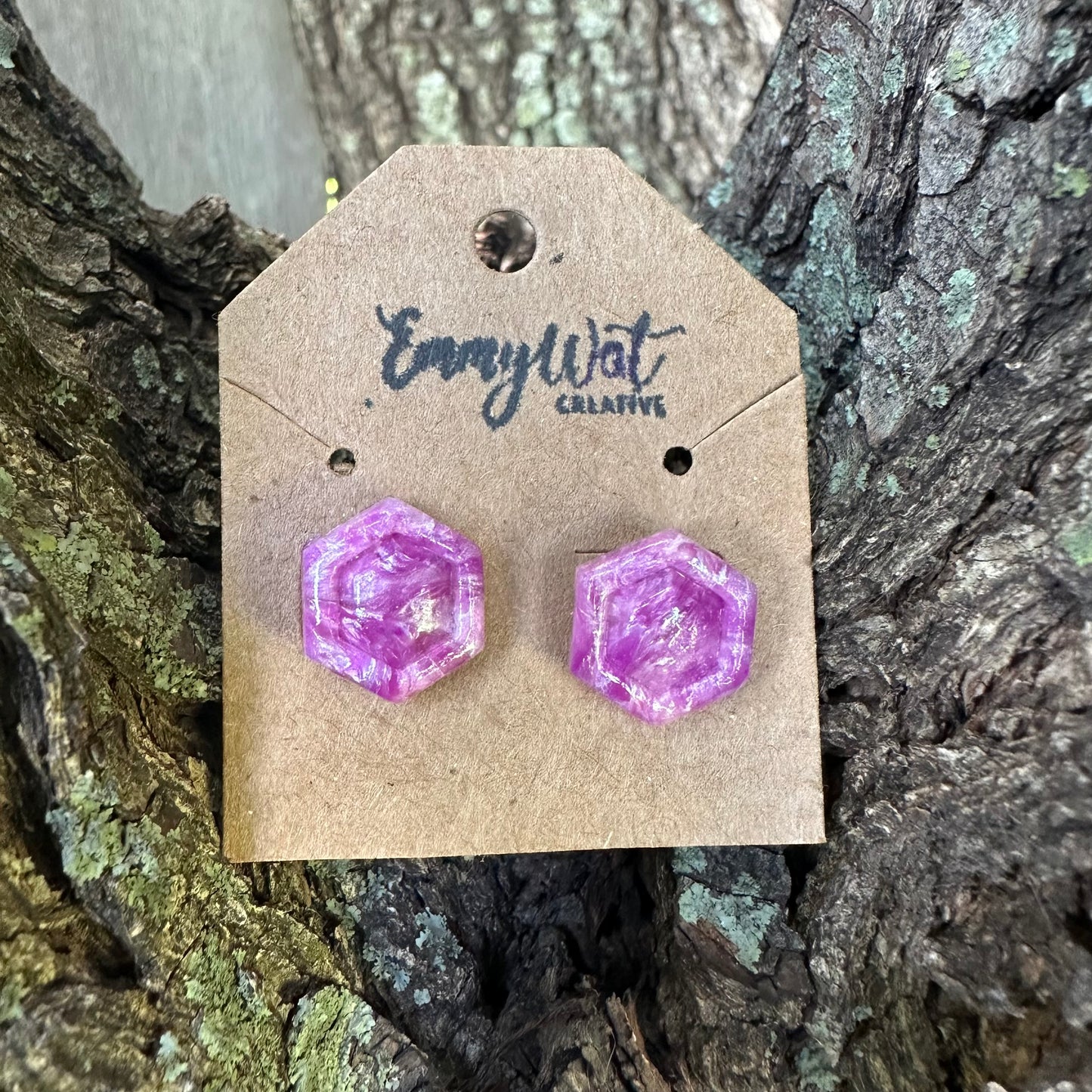 Amethyst Inspired Debossed Hexagon Studs