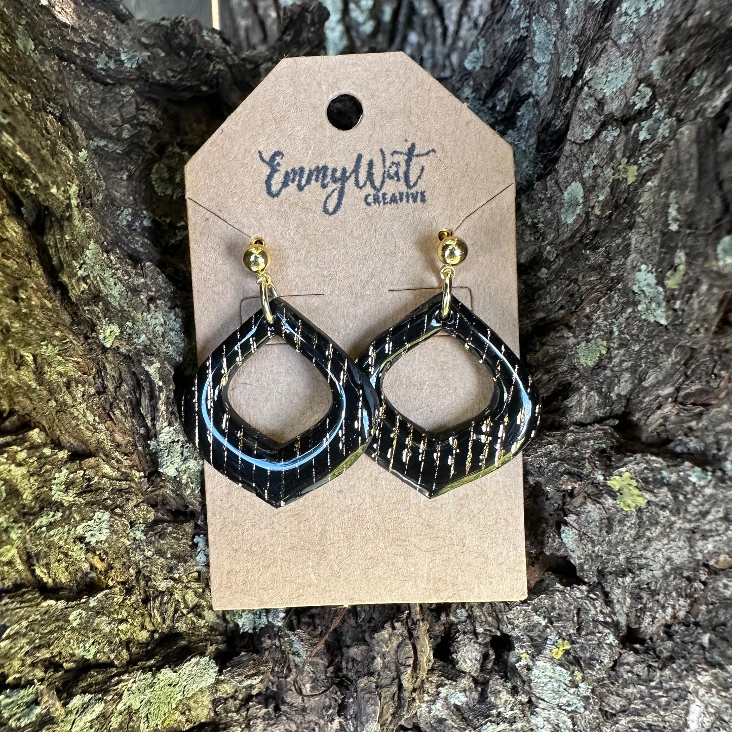 Black and Gold Striped Geo Diamonds