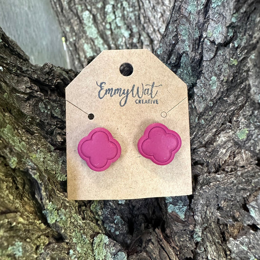 Burgundy Debossed Clover Studs