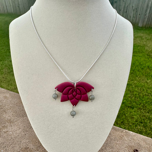 Burgundy Lotus Bloom Necklace