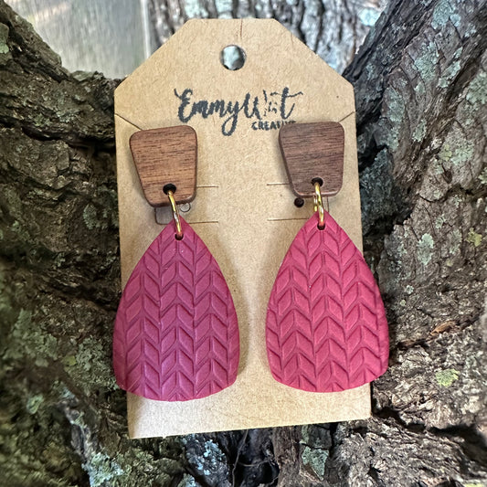 Burgundy Knit Teardrop Earrings