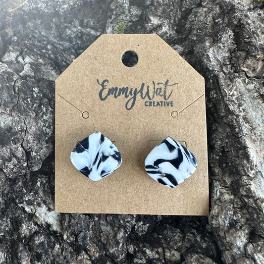 Monochrome Marble Rounded Diamond Studs