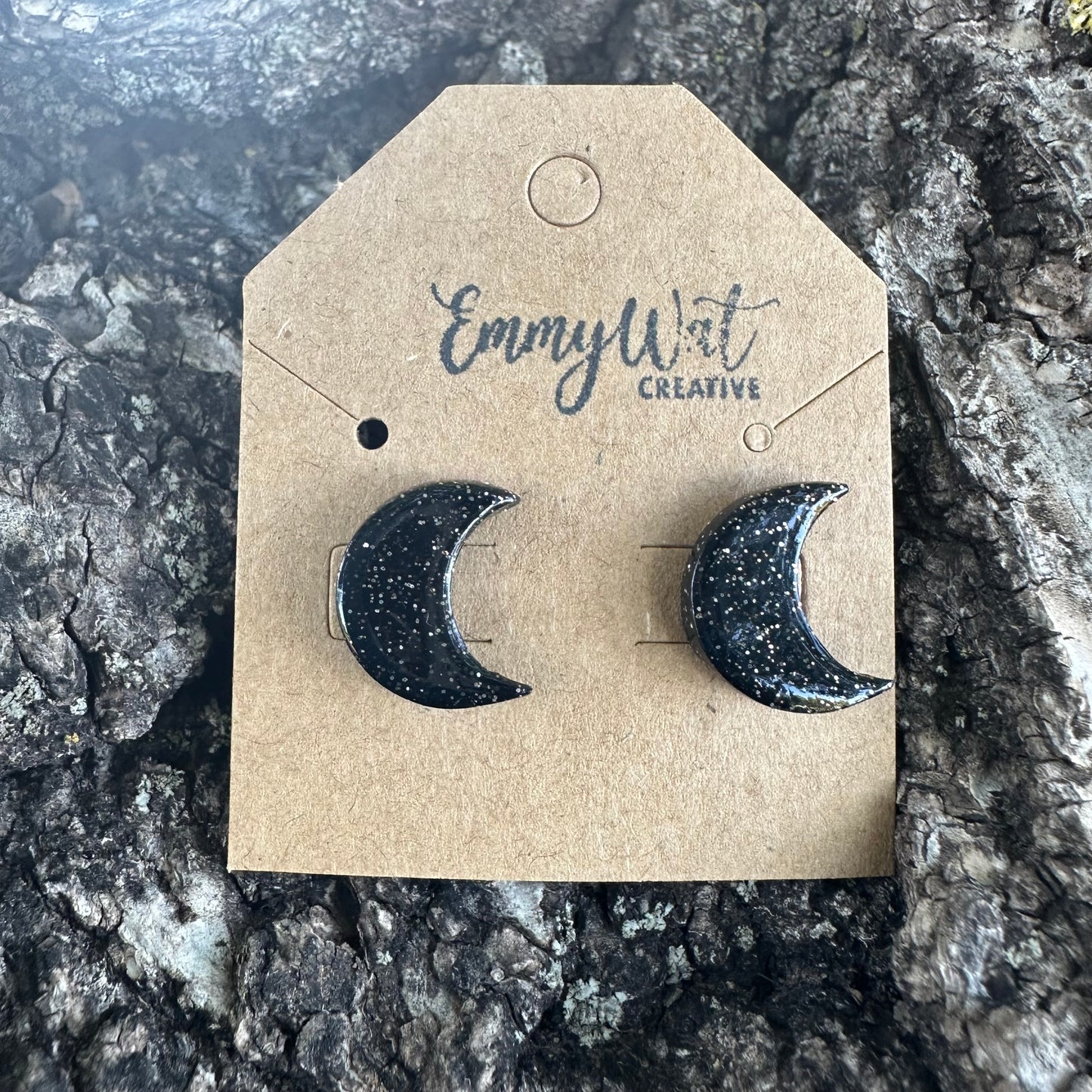 Black Galaxy Moon Studs