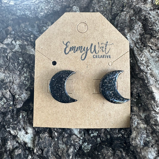Black Galaxy Moon Studs