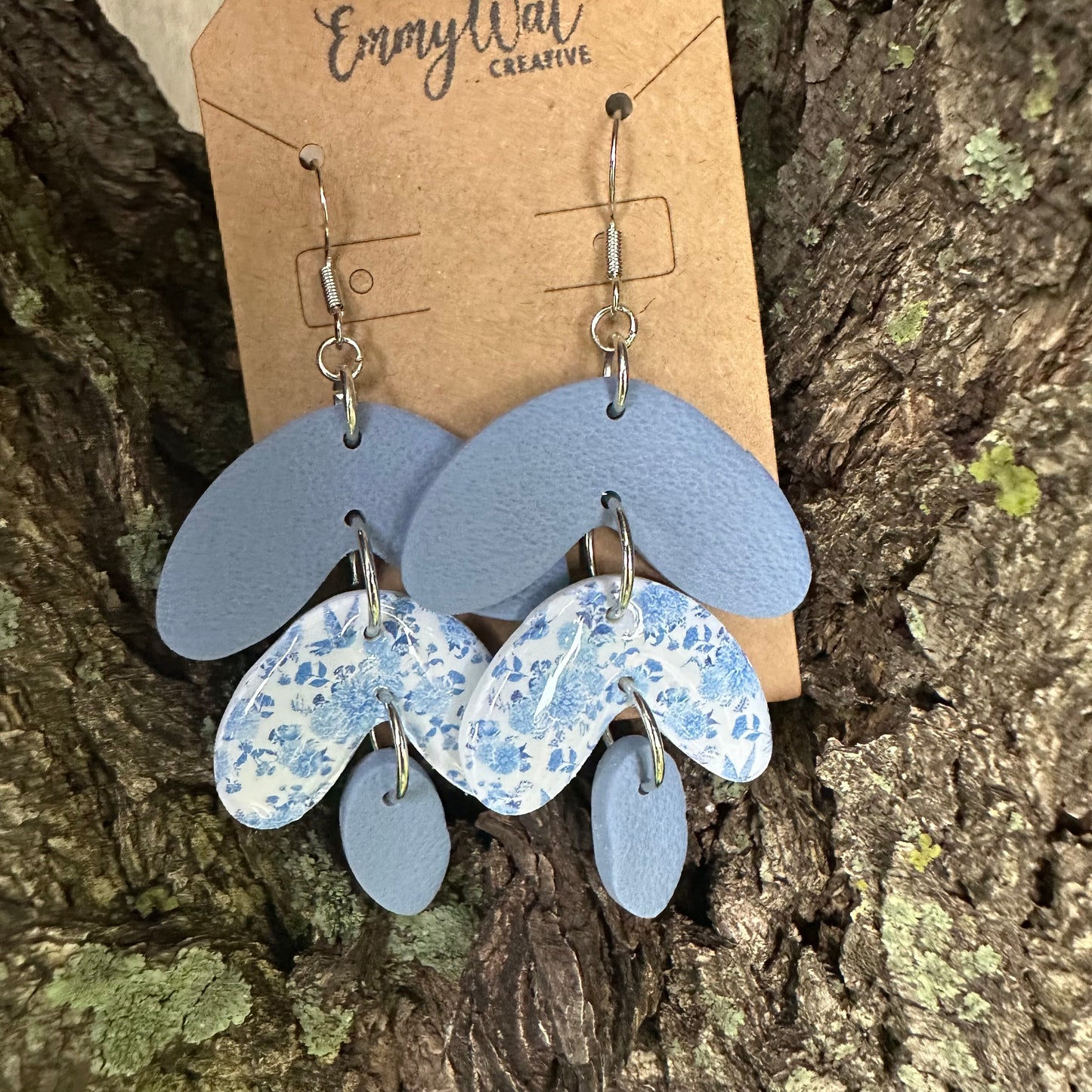 Periwinkle Toile Layered Statement Earrings