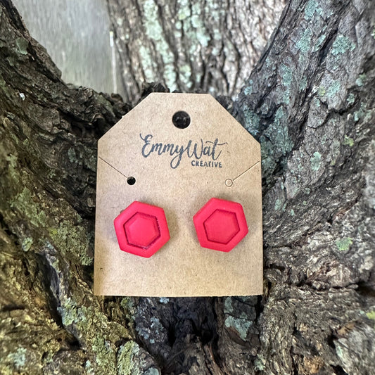 Red Hexagon Studs