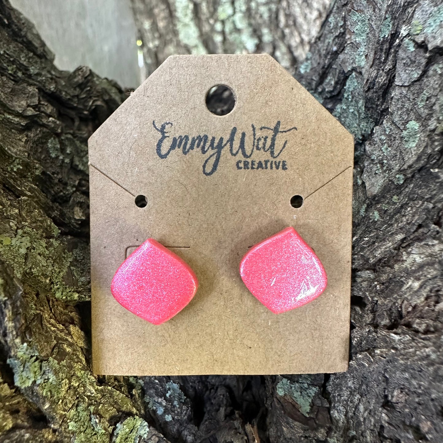Salmon Pearl Rounded Diamond Studs