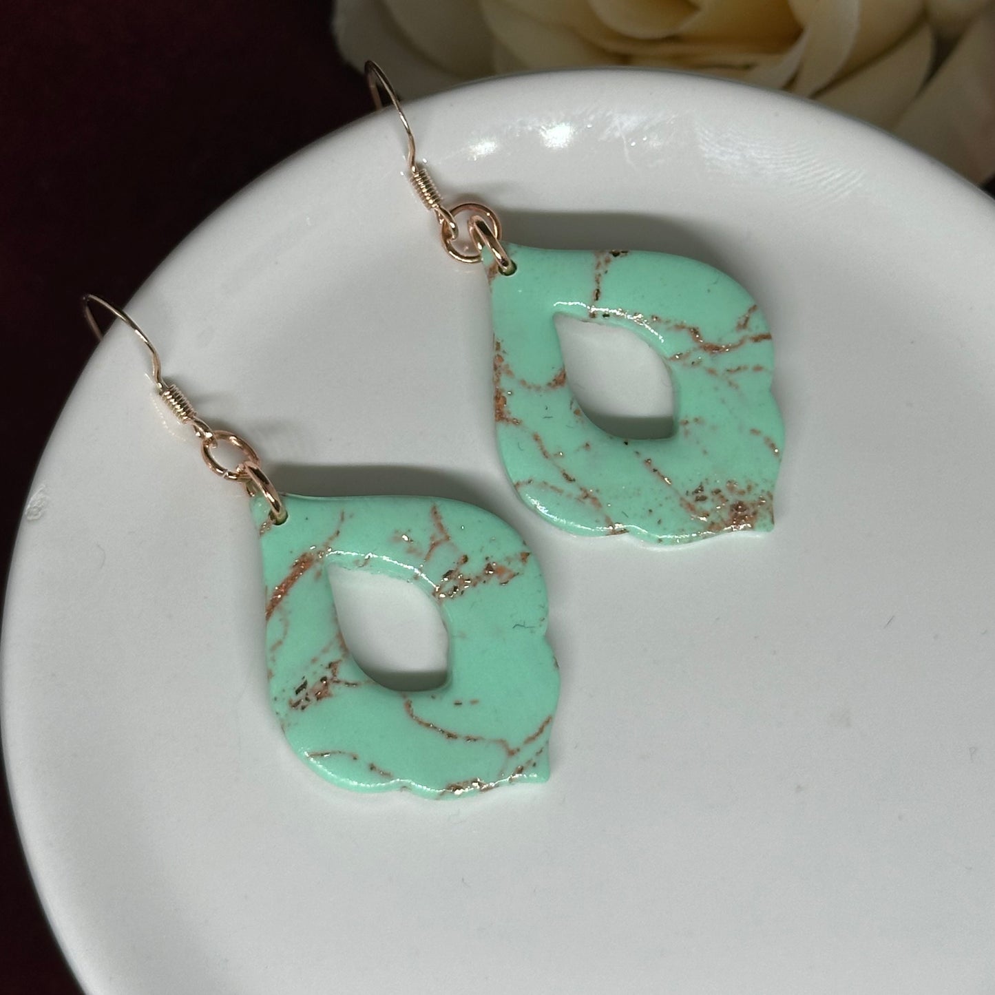 Mint and Rose Gold Filigree Teardrop
