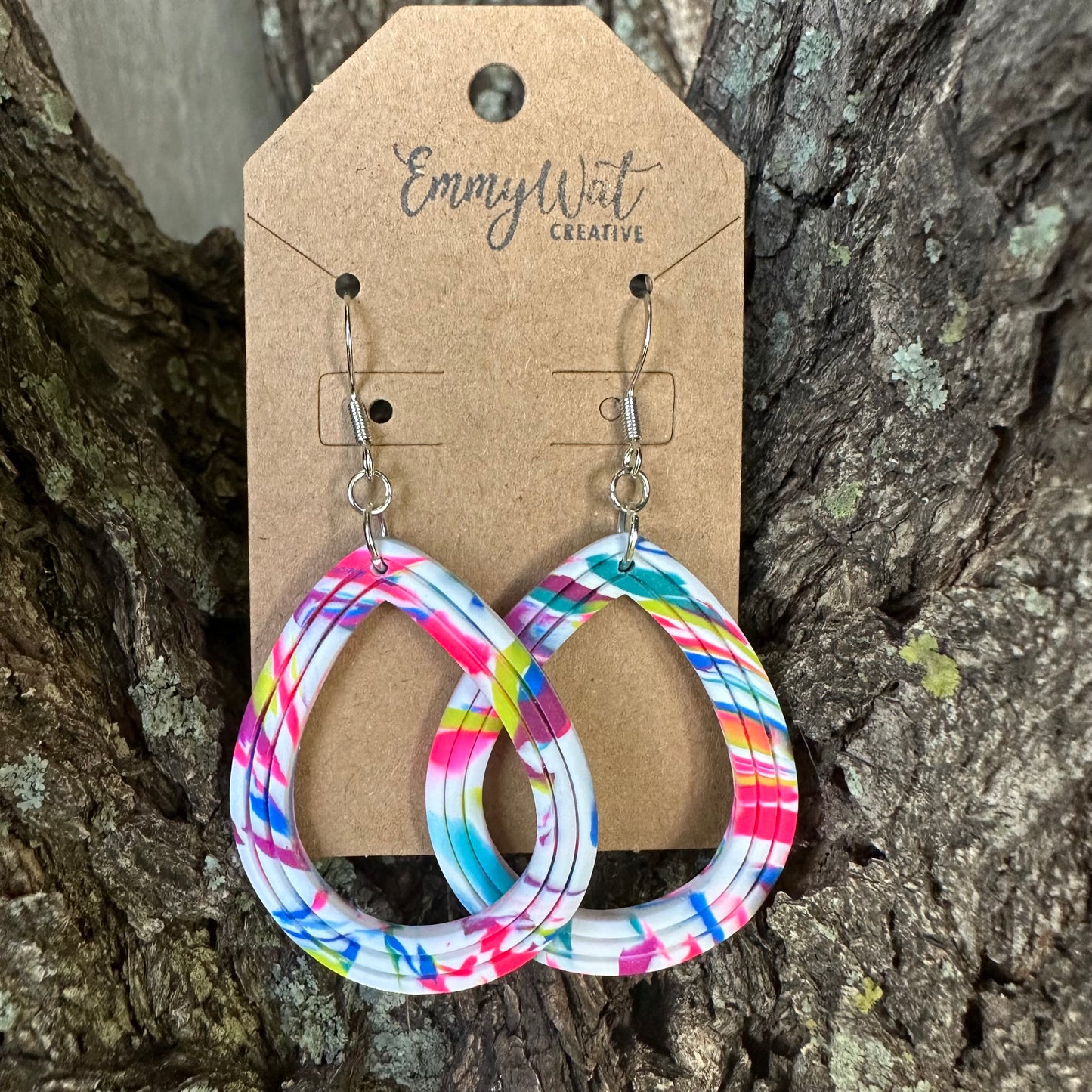 Neon Swirl Teardrop Hoops