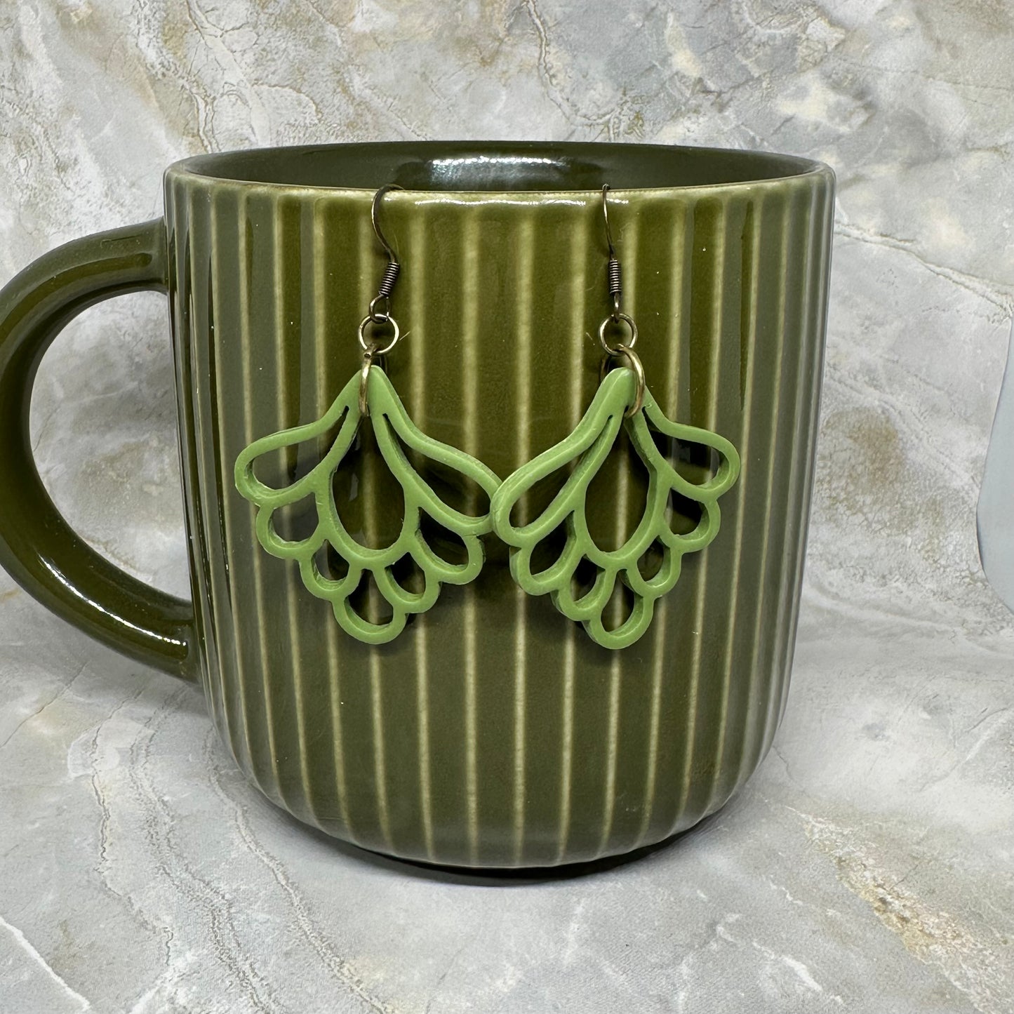 Olive Green Filigree Drop Earrings