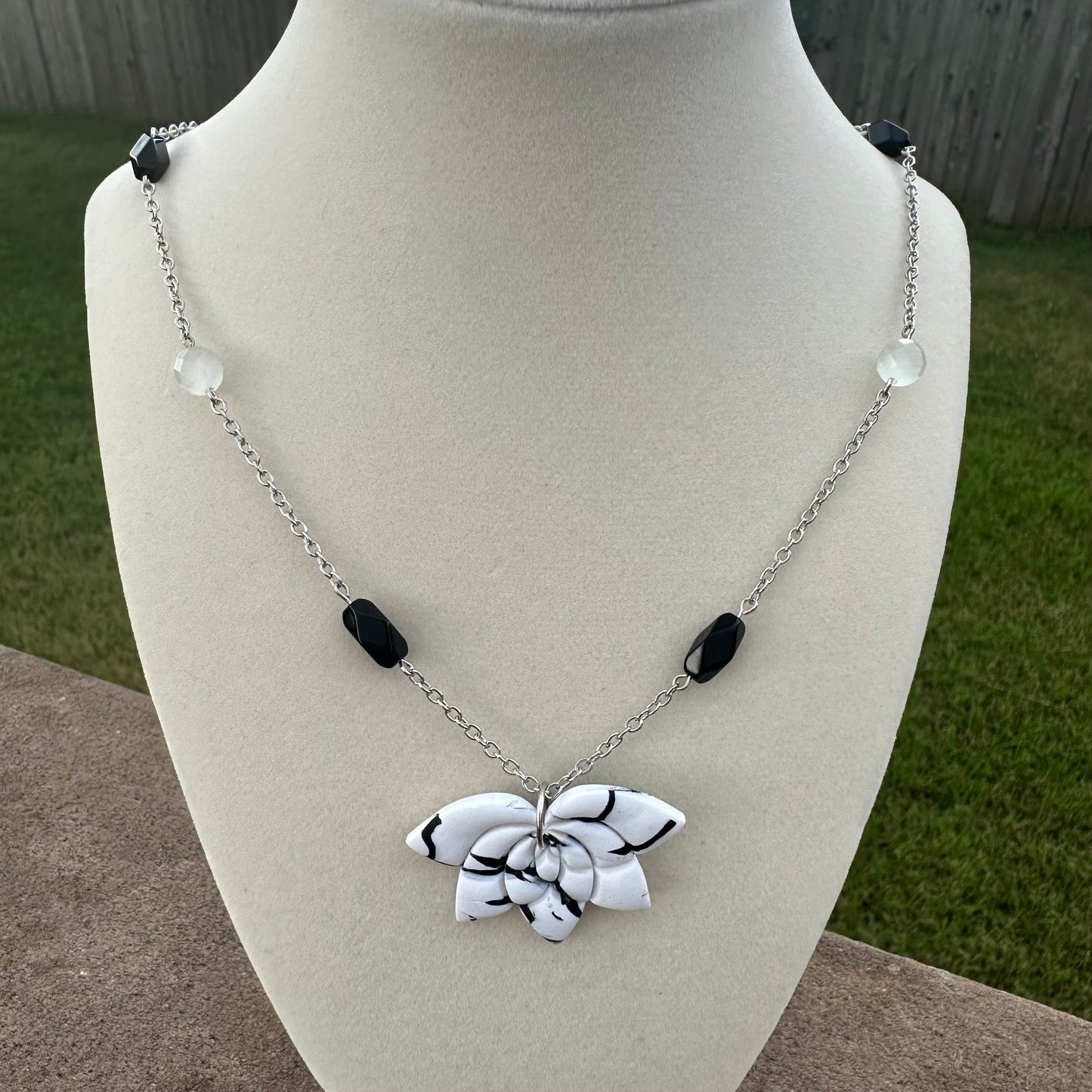 White and Black Marbled Necklace