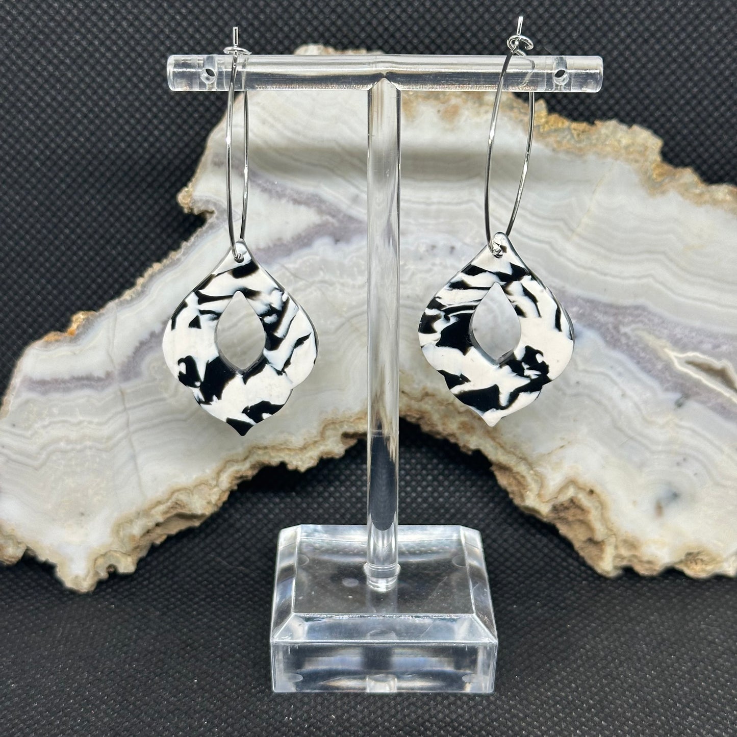 Monochrome Marble Filigree Teardrop