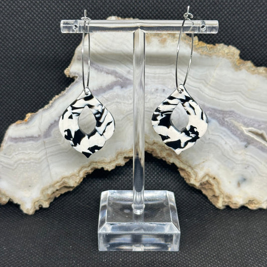 Monochrome Marble Filigree Teardrop