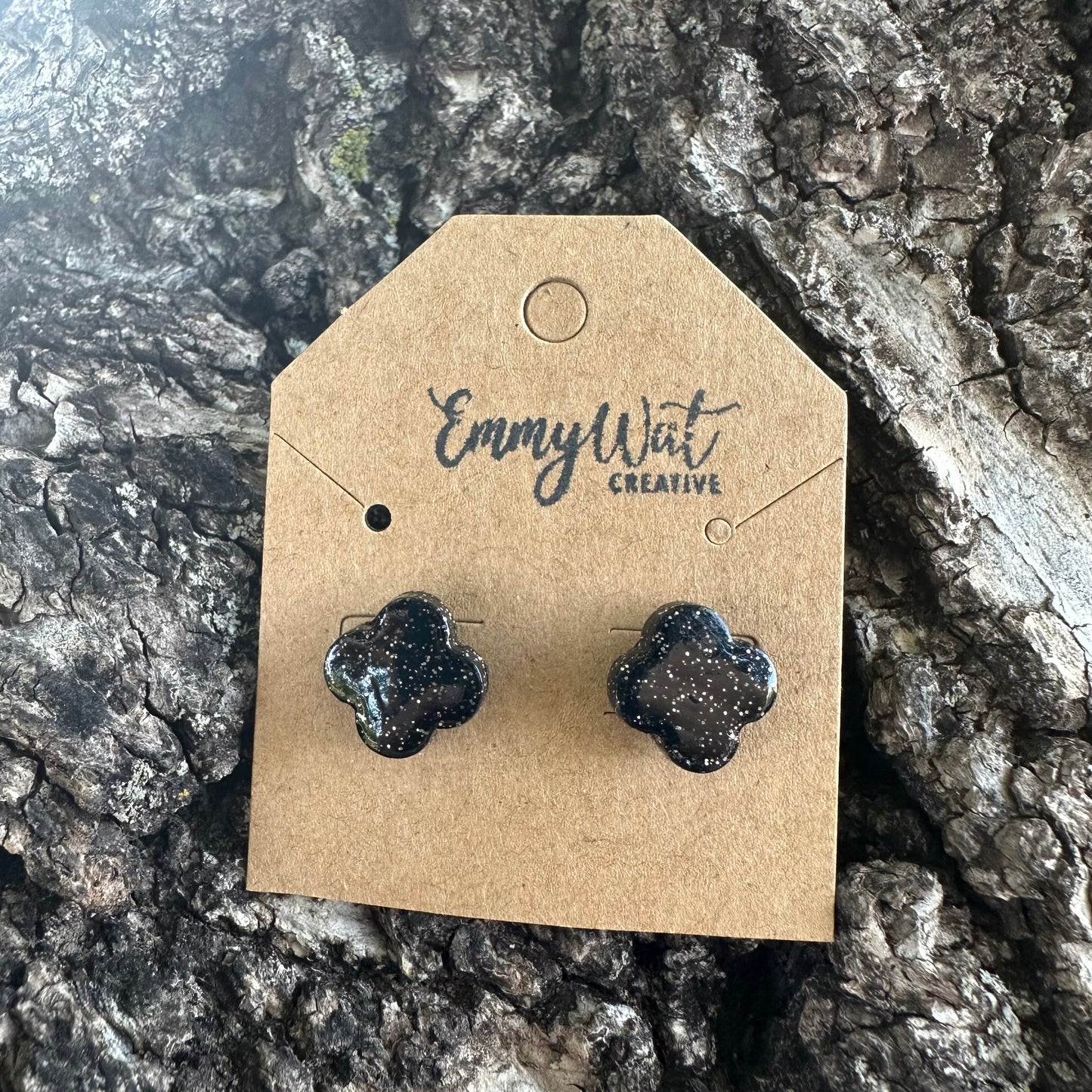 Black Galaxy Clover Studs