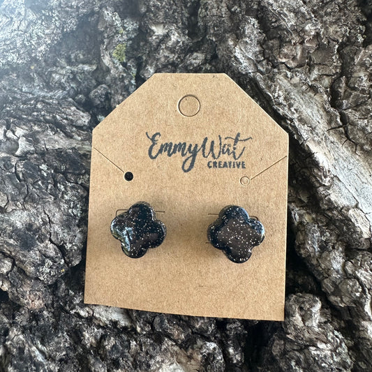 Black Galaxy Clover Studs