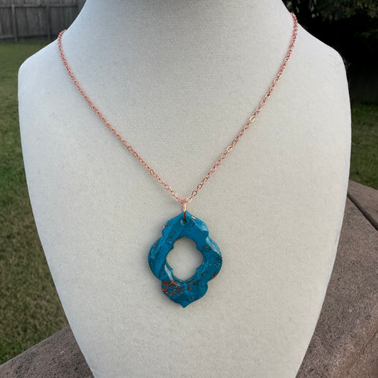 Peacock and Rose Gold Quatrefoil Necklace