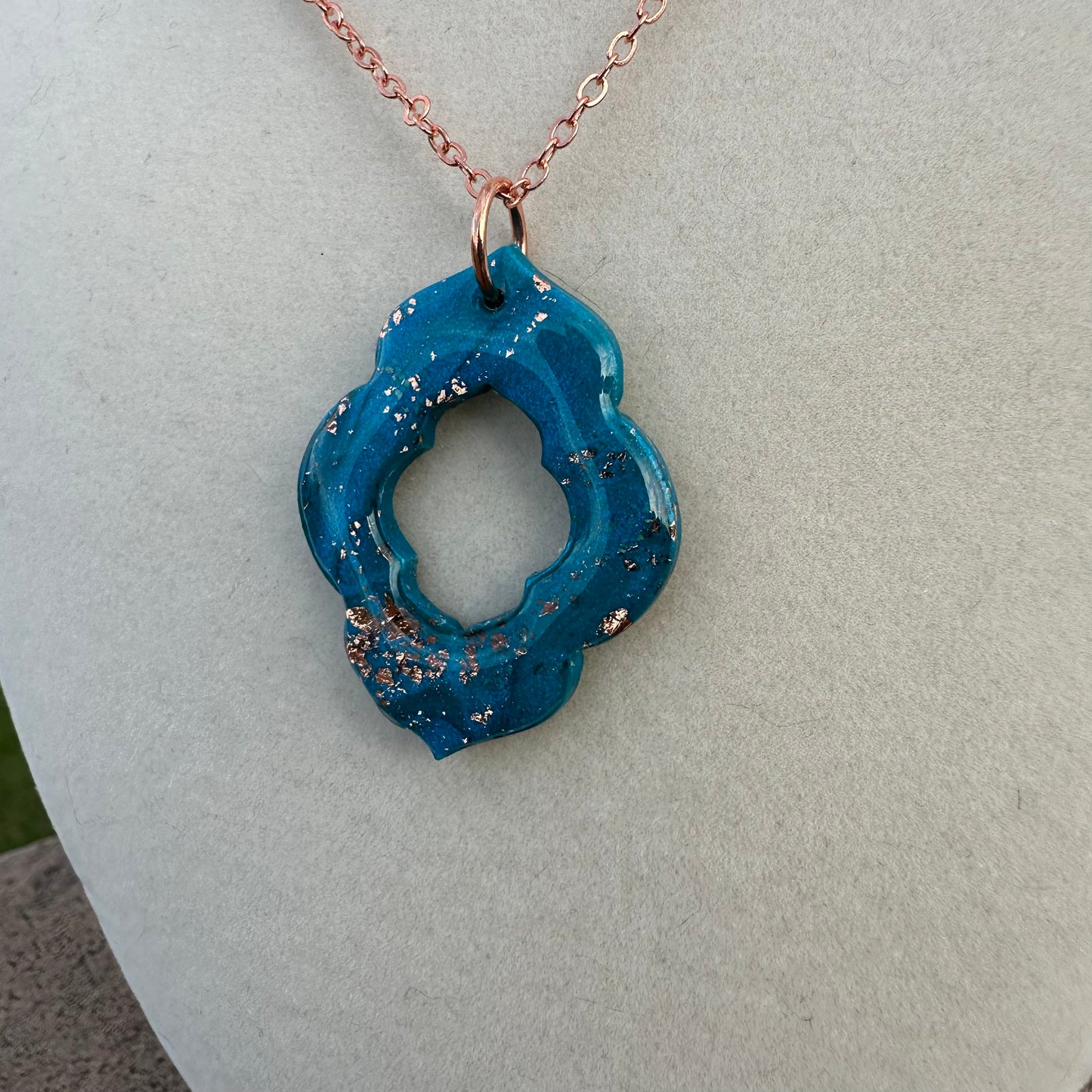 Peacock and Rose Gold Quatrefoil Necklace